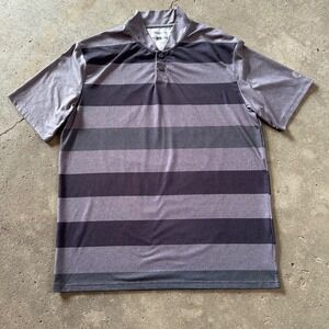 Melaleuca Polo Shirt Men's L Gray Striped Short Sleeve Snap Henley Performance